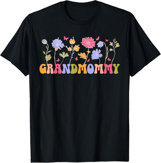 Grandmommy Grandma Flowers Grandmommy Grandmother T-Shirt - T-Shirt | Black