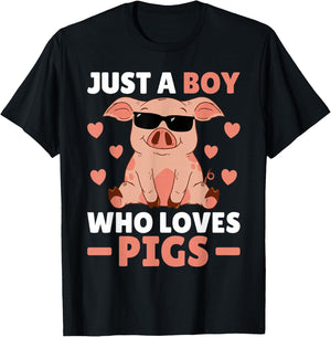 Just A Boy Who Loves Pigs Men Pig Lovers Pig Stuff Farmer T-Shirt - T-Shirt | Black
