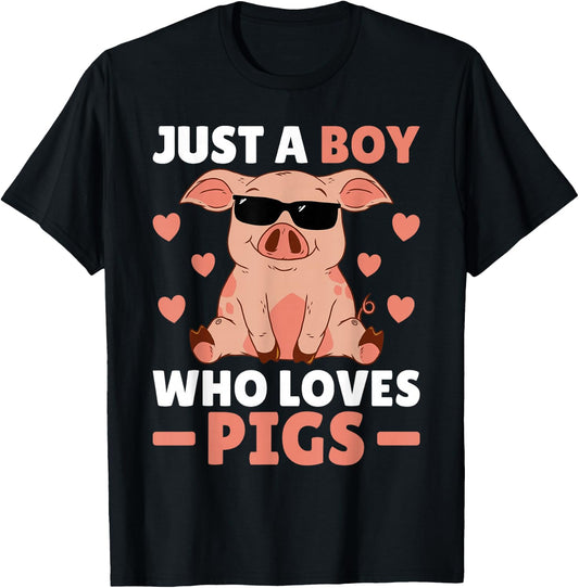 Just A Boy Who Loves Pigs Men Pig Lovers Pig Stuff Farmer T-Shirt - T-Shirt | Black