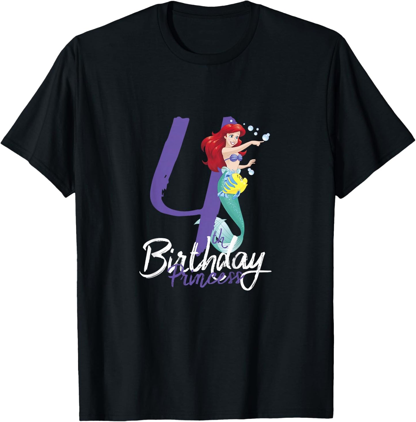 Kids Disney Princess Ariel The Little Mermaid 4th Birthday T-Shirt - T-Shirt | Black
