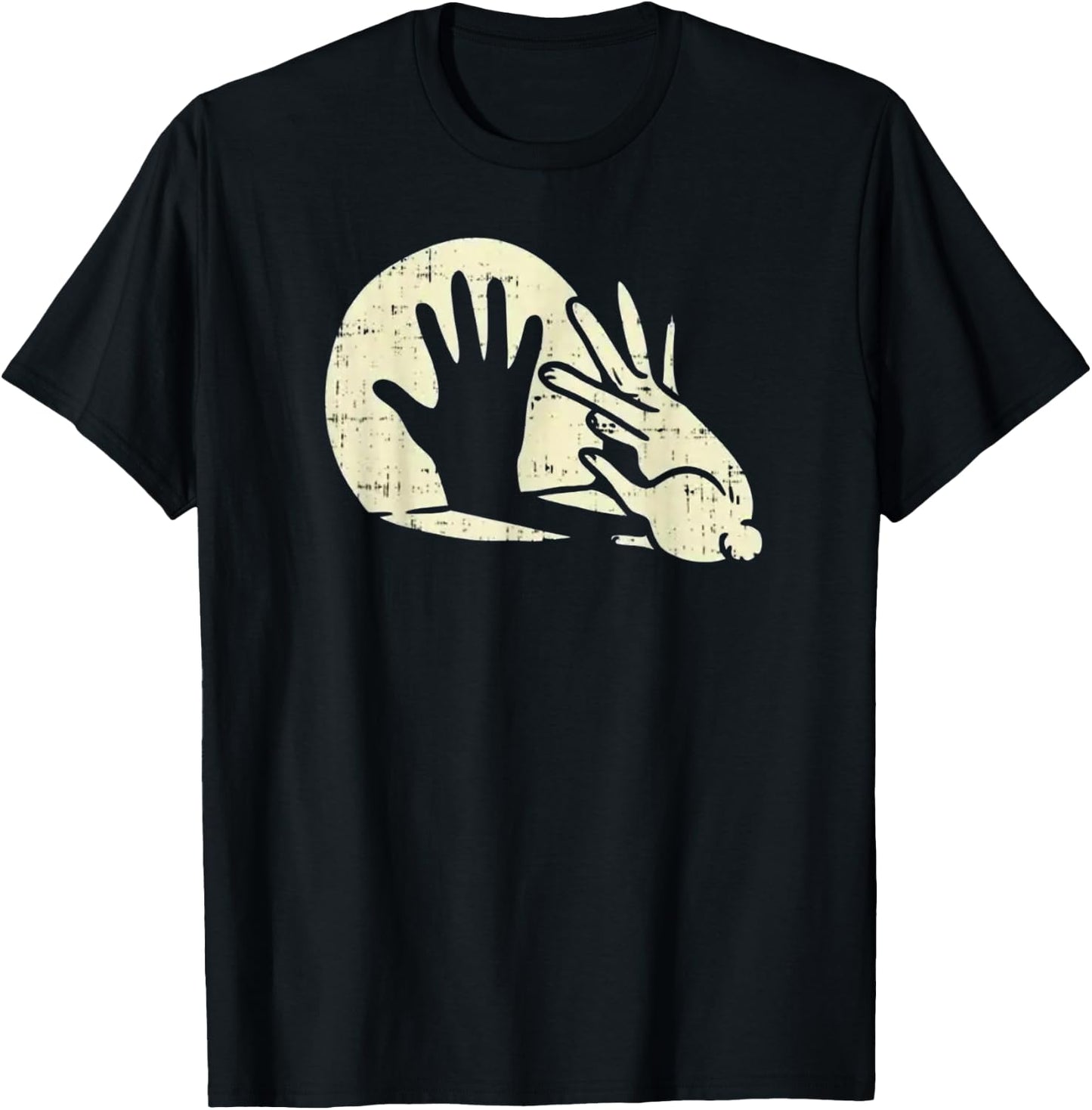 Bunny Shadow Puppeteer - Funny Rabbit Hand Shadow T-Shirt - T-Shirt | Black