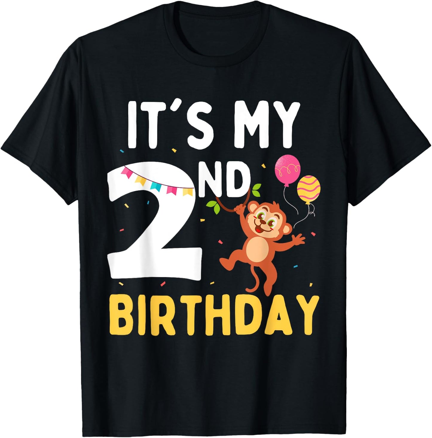 It's My 2nd Birthday Zoo Monkey Animals for Kids 2 Year Old T-Shirt - T-Shirt | Black