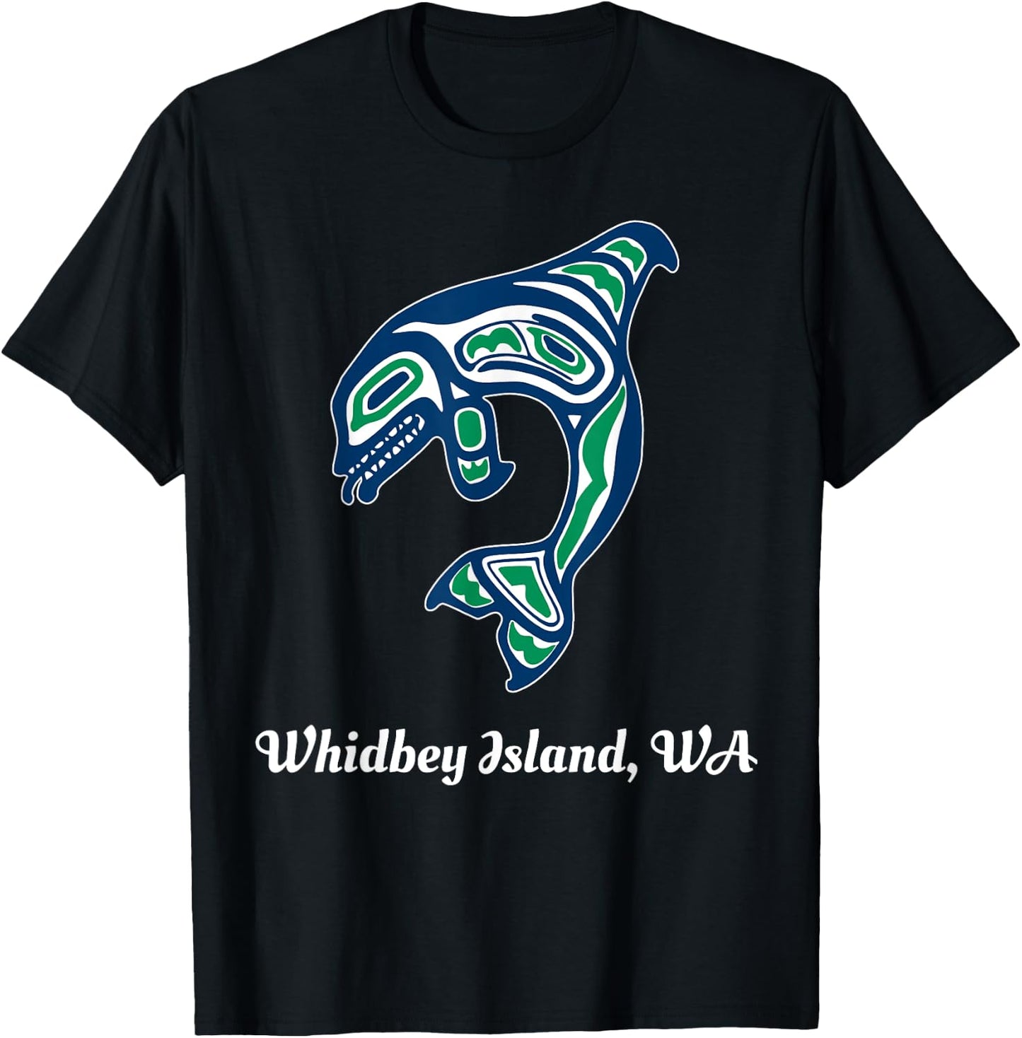 Green Native American Whidbey Island WA Killer Whale T-Shirt - T-Shirt | Black