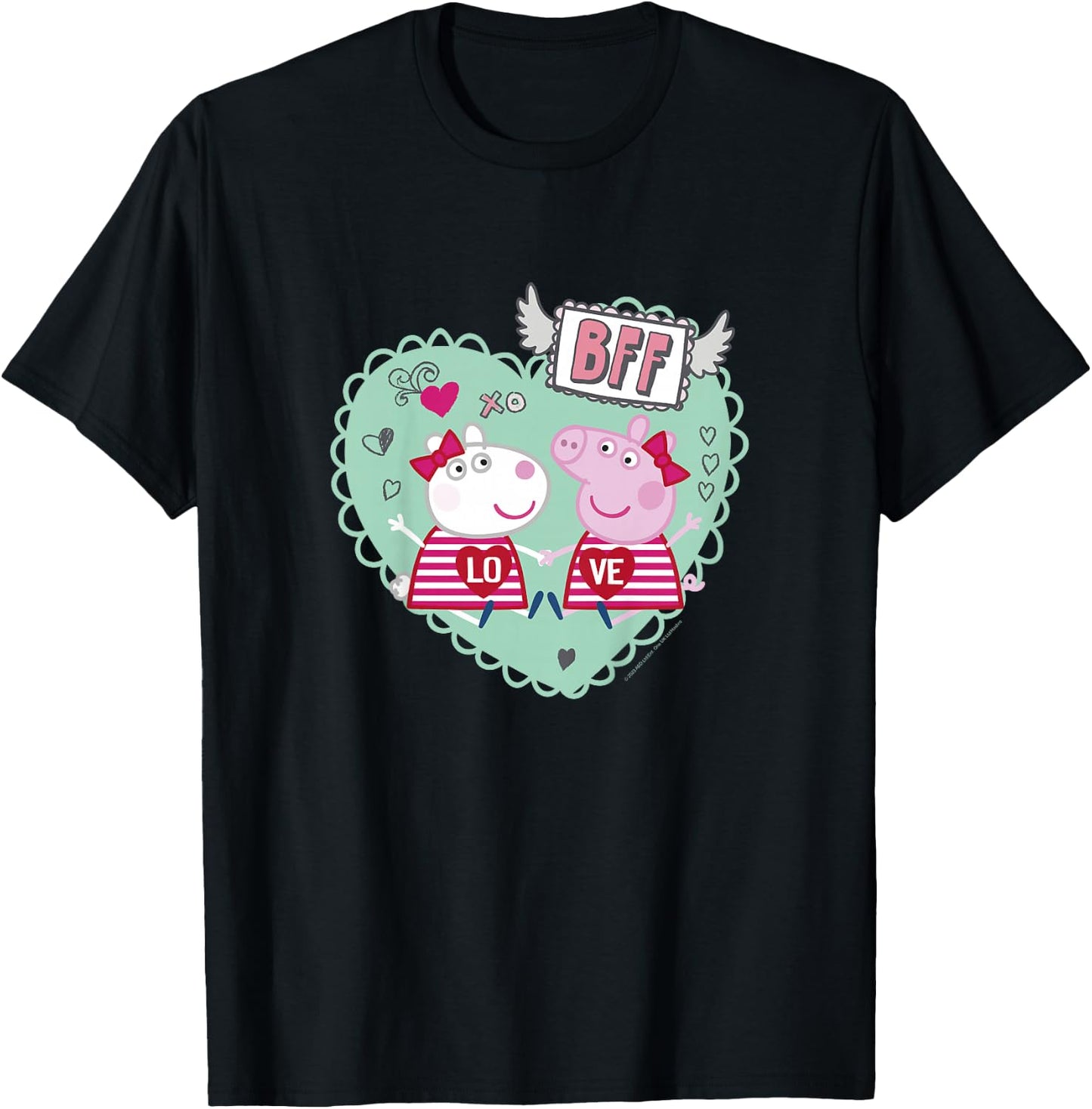 Peppa Pig Valentine's Day BFF Love Peppa & Suzy Heart Stamp T-Shirt - T-Shirt | Black