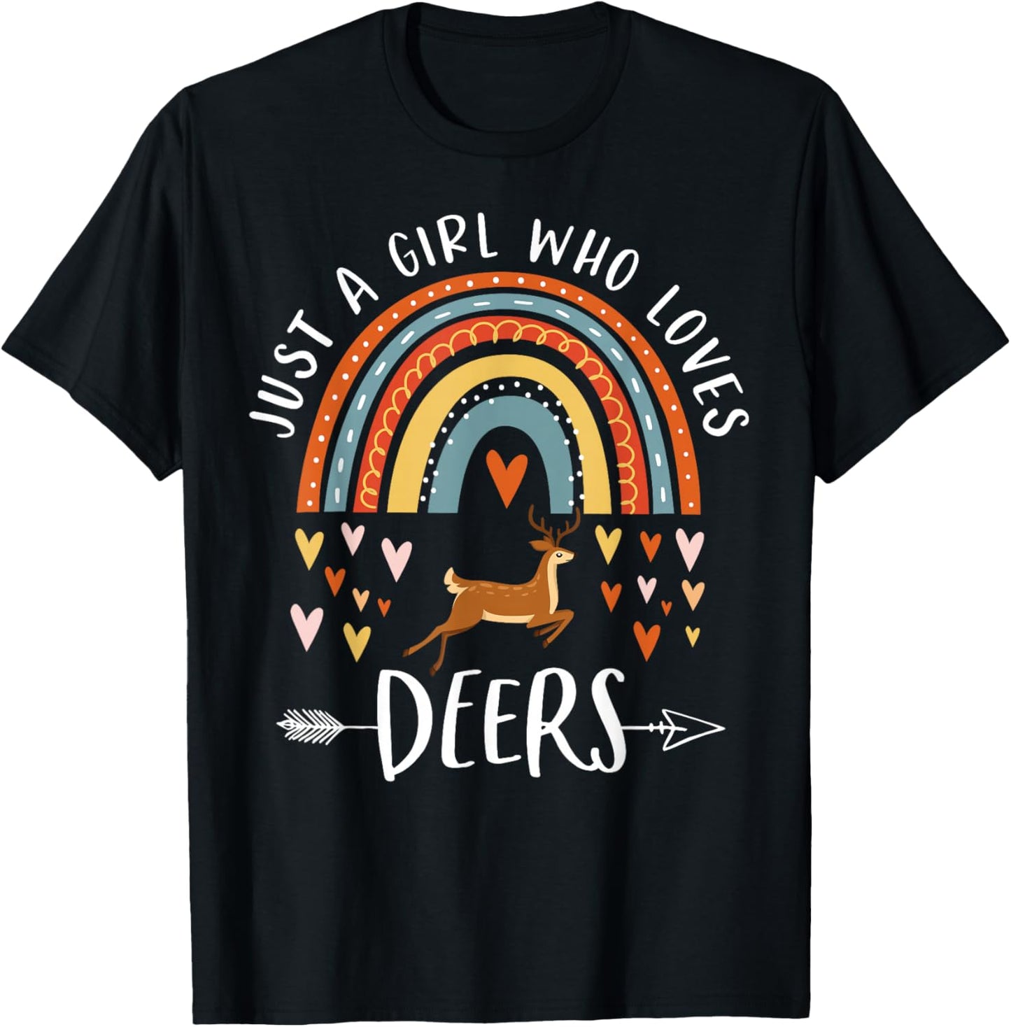 Just A Girl Who Loves Deers Rainbow Gifts For Reindeer Lover T-Shirt - T-Shirt | Black