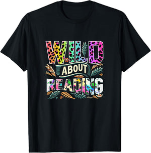 Wild About Reading Books Library Day Bookworm Leoparard T-Shirt - T-Shirt | Black