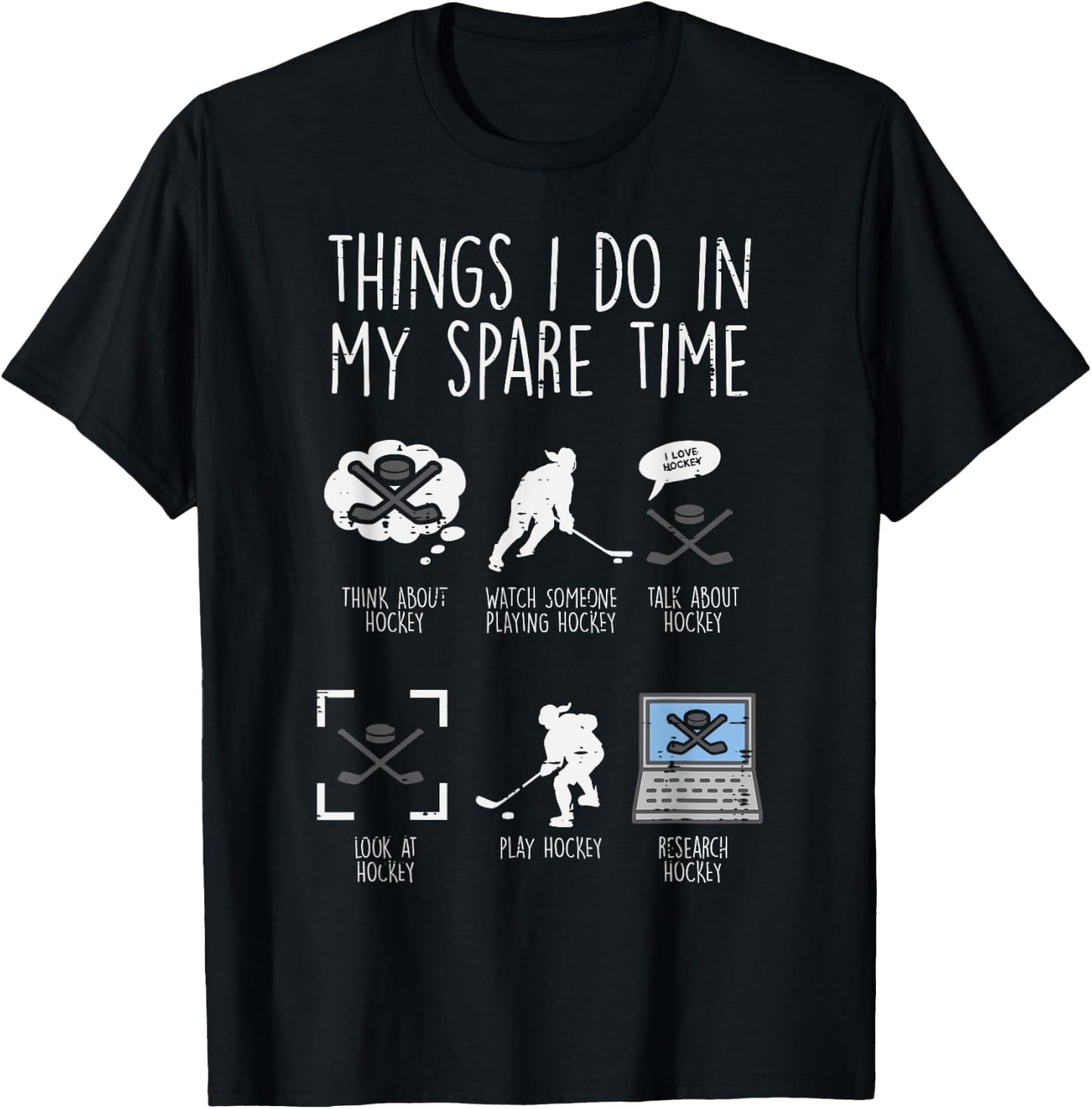 Things I Do Spare Time Ice Hockey Funny Sport Player Goalie T-Shirt - T-Shirt | Black