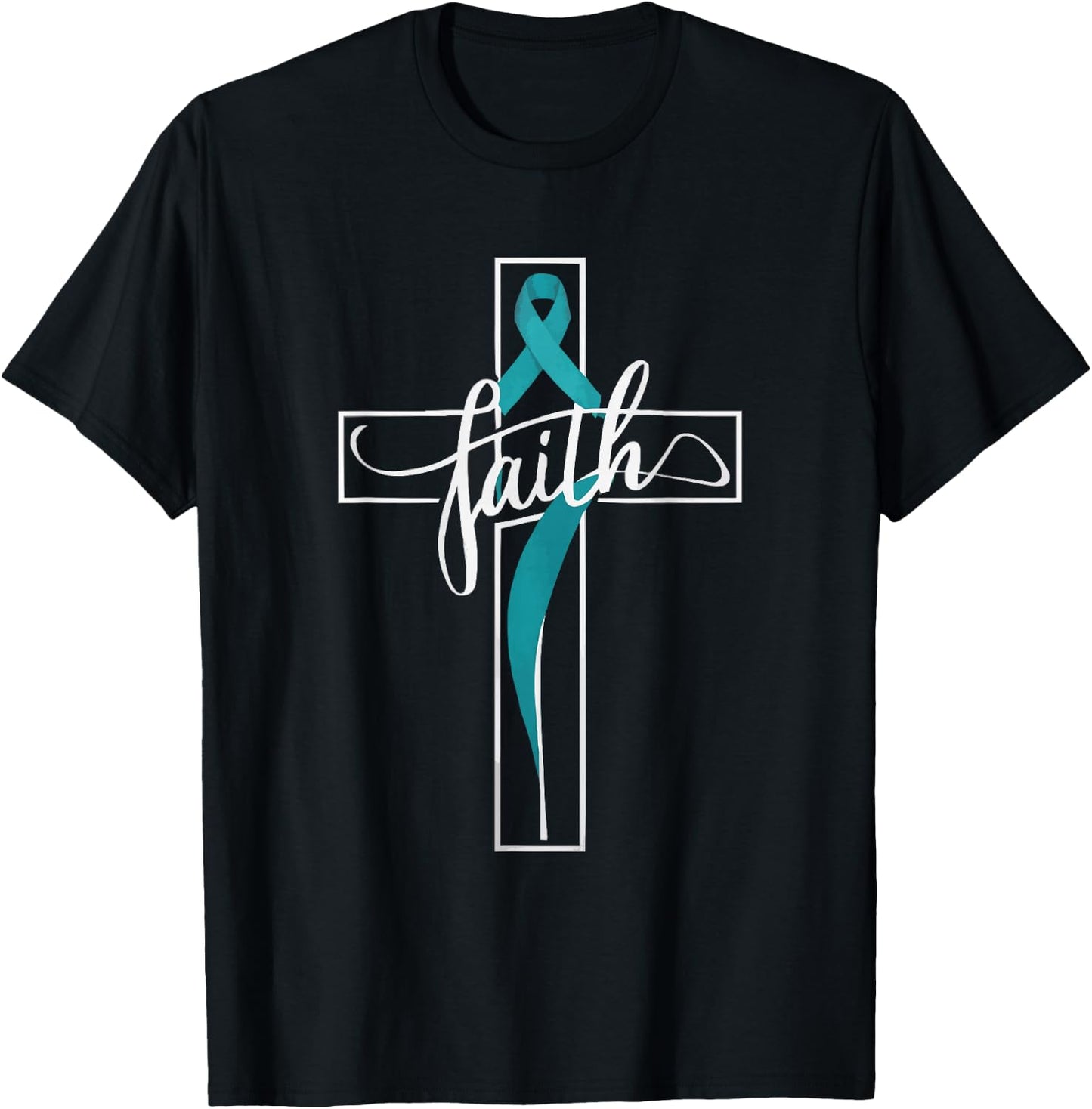 Ovarian Cancer Awareness Ovary Disease Teal Ribbon T-Shirt - T-Shirt | Black