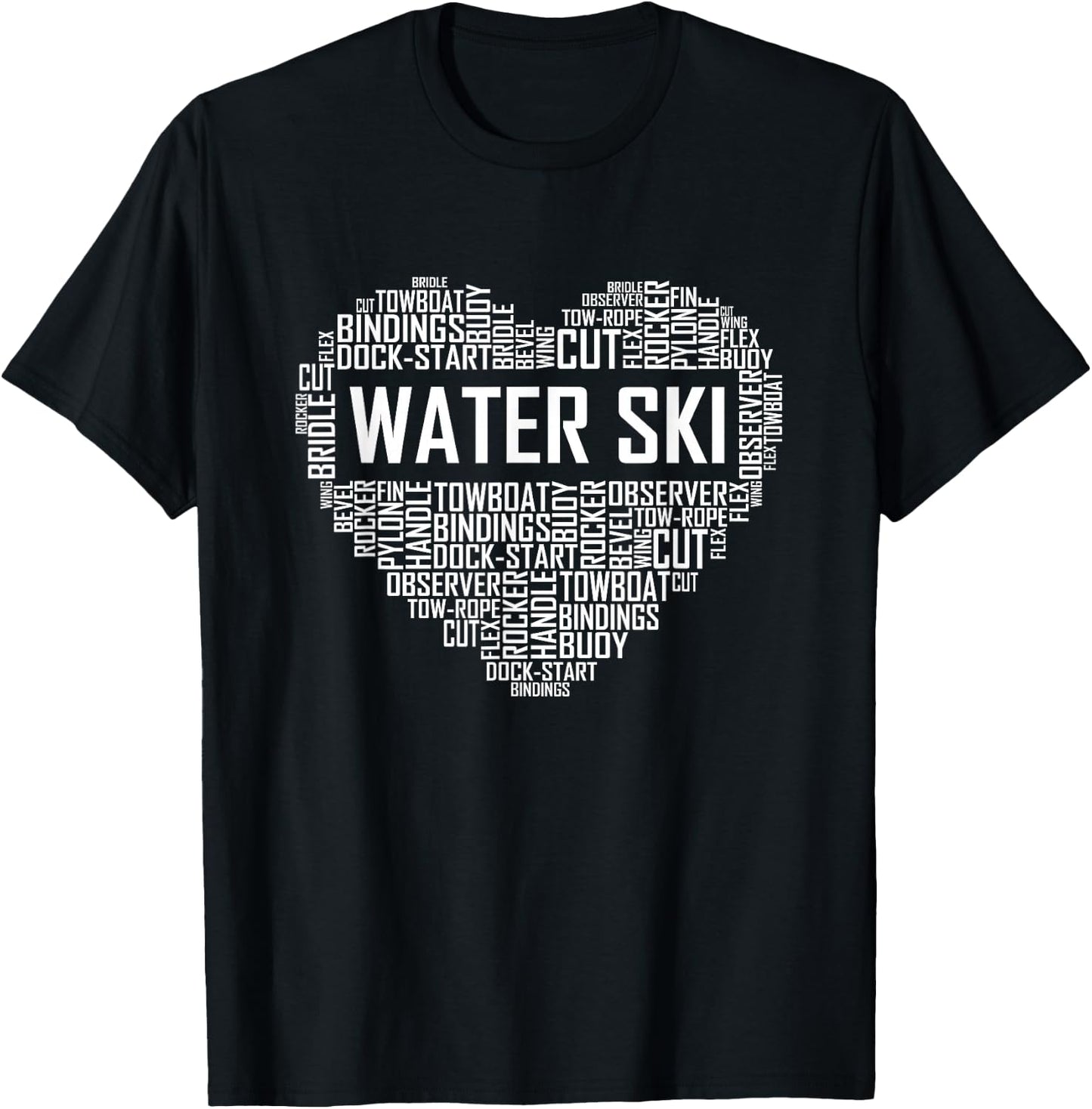 Water Ski Heart Lover Gift Waterski Love Gifts Skiing T-Shirt - T-Shirt | Black