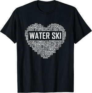 Water Ski Heart Lover Gift Waterski Love Gifts Skiing T-Shirt - T-Shirt | Black