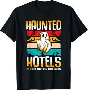 Haunted hotels check out - Halloween Hunting Ghost Hunter T-Shirt - T-Shirt | Black