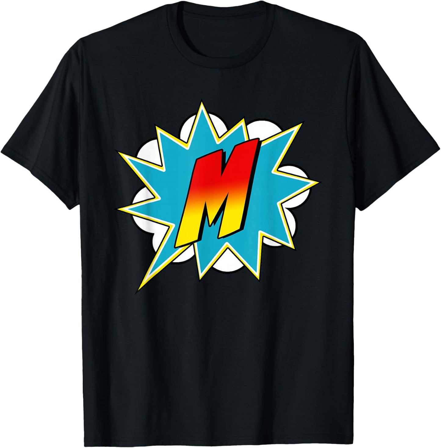 Buchstabe M Name Superheld Comic Retro Kostüm T-Shirt - T-Shirt | Black
