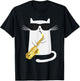 Funny Cat Shirt Saxophone Music Gift T-Shirt - T-Shirt | Black