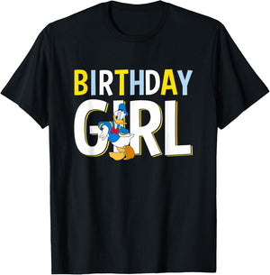 Disney Mickey and Friends Birthday Girl Vintage Donald Duck T-Shirt - T-Shirt | Black