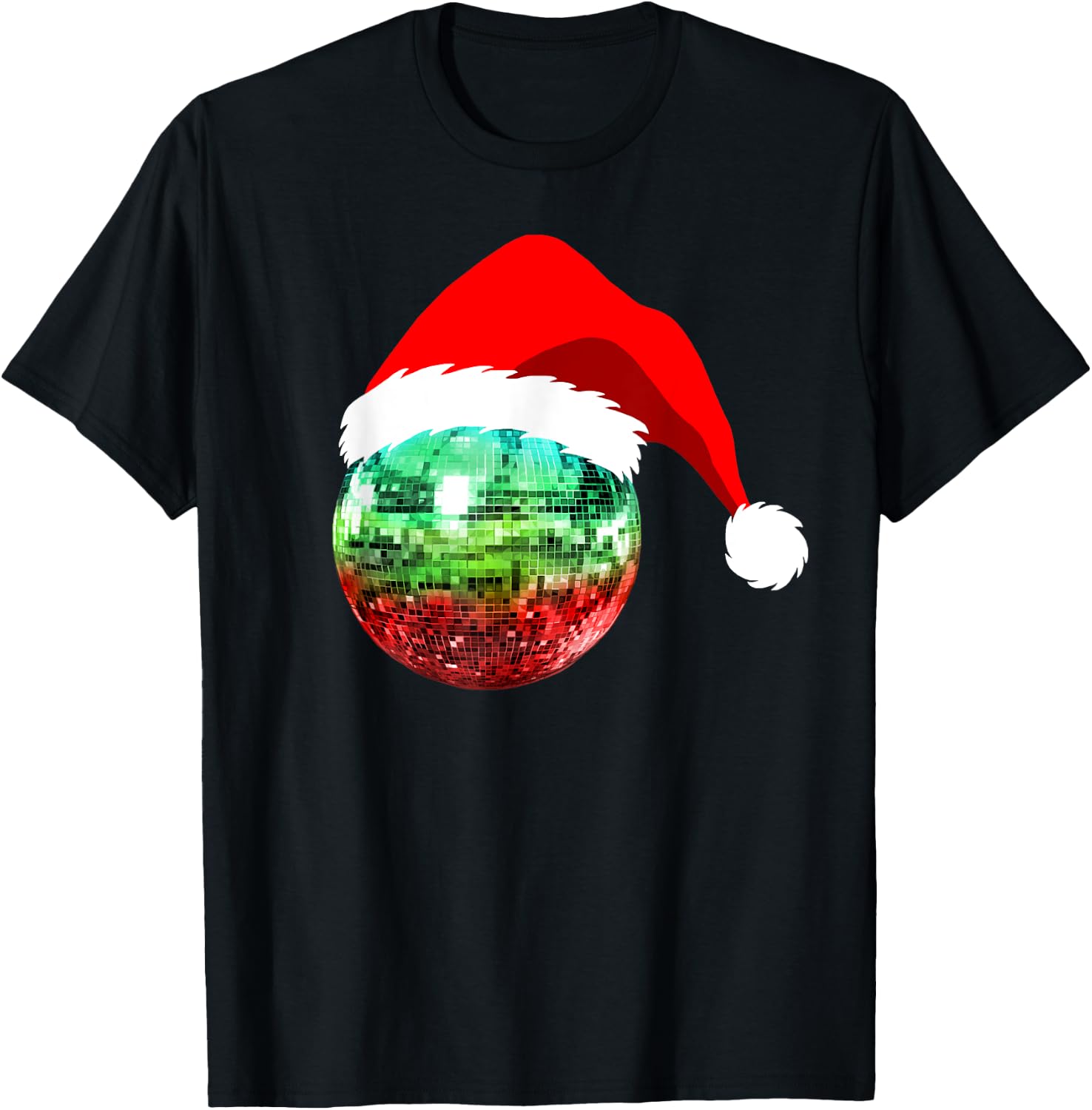 Red and Green Santa Christmas Disco Ball T-Shirt - T-Shirt | Black