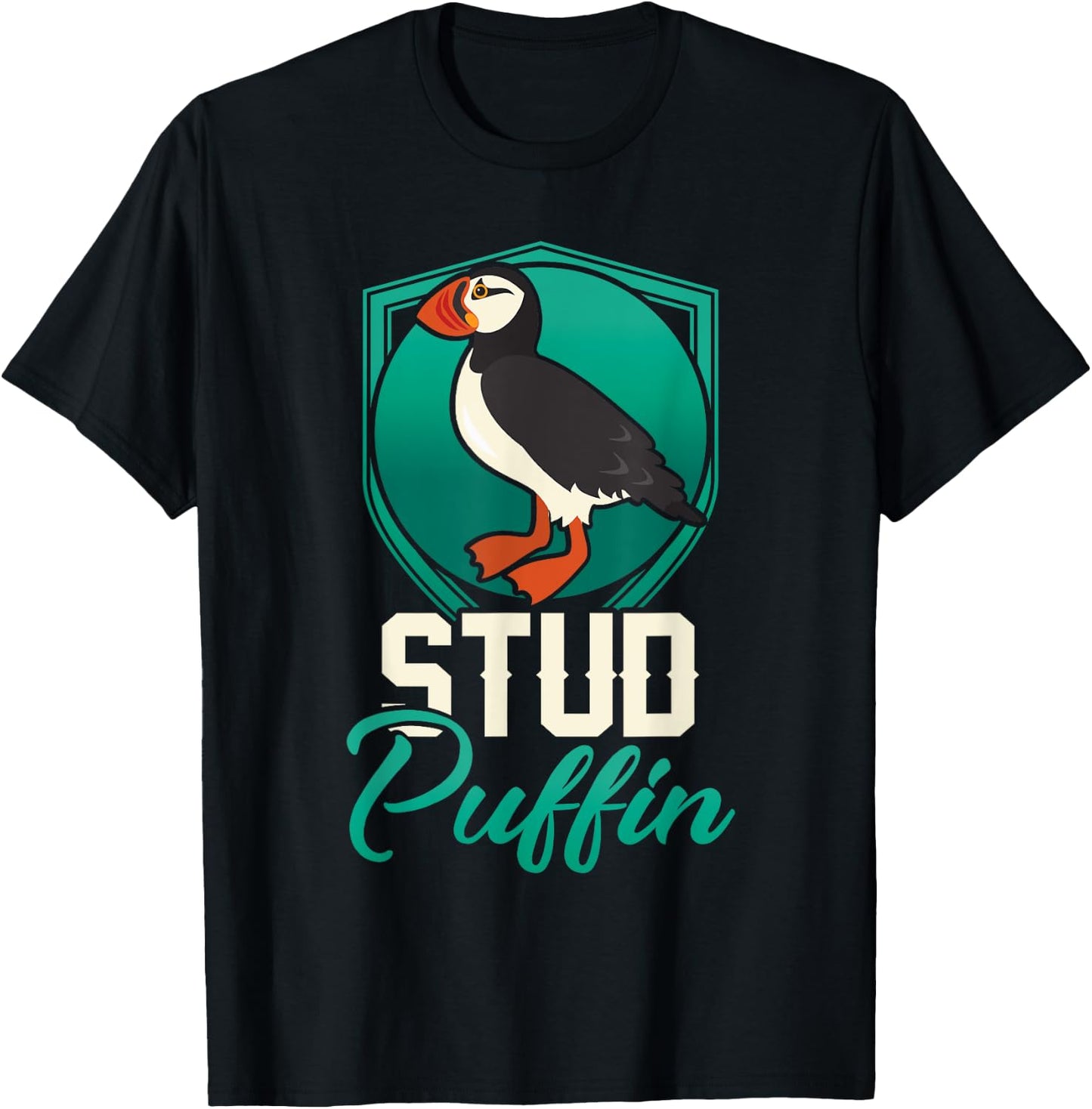 Stud Puffin Seabird & Animal Lover Gift T-Shirt - T-Shirt | Black