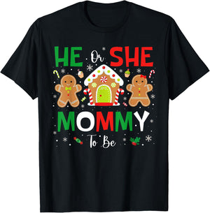 Gingerbread He or She Mommy To Be Christmas Gender Reveal T-Shirt - T-Shirt | Black