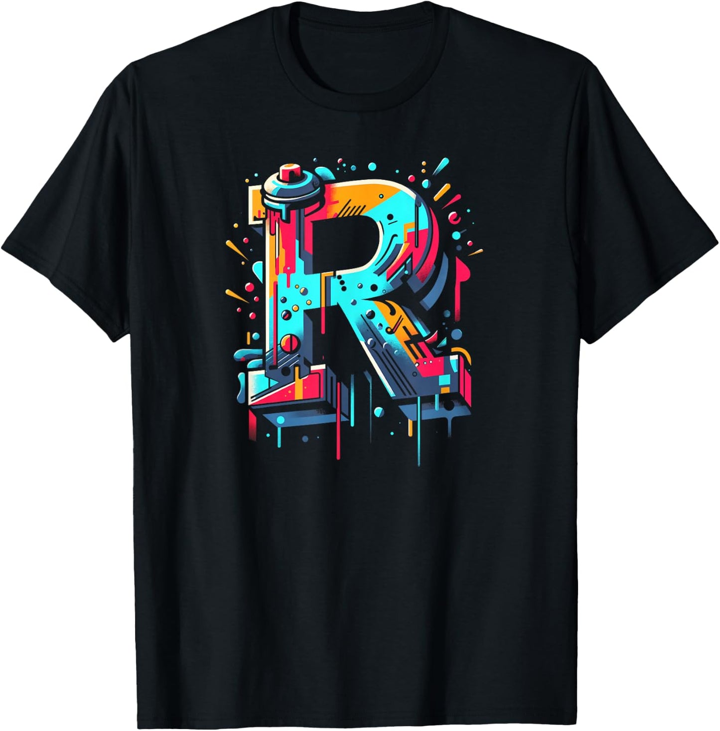 Initial Letter R with Name in Graffiti Style Art T-Shirt - T-Shirt | Black