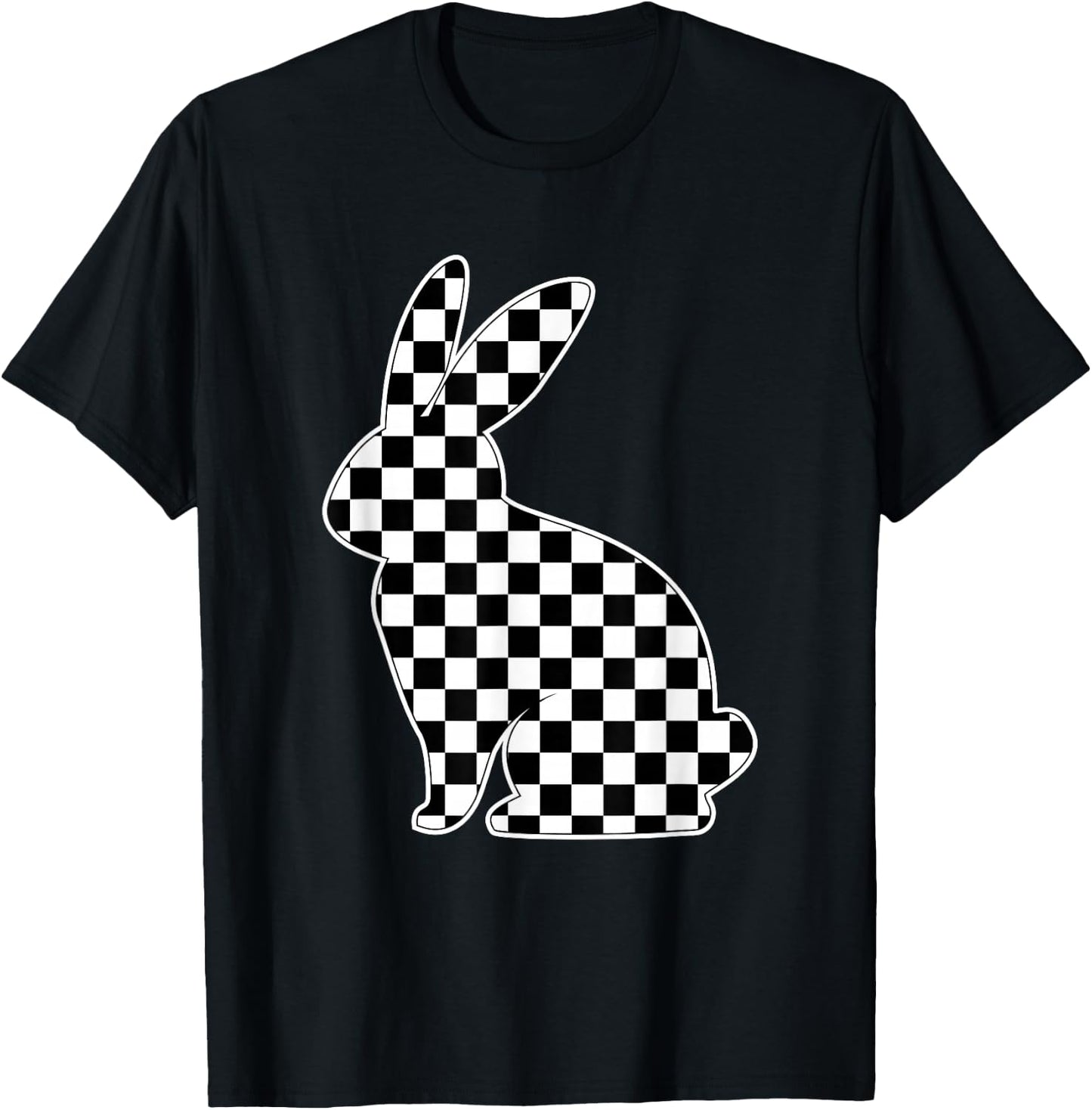 Retro Black white Checkerboard Rabbit Easter Bunny for Tween T-Shirt - T-Shirt | Black