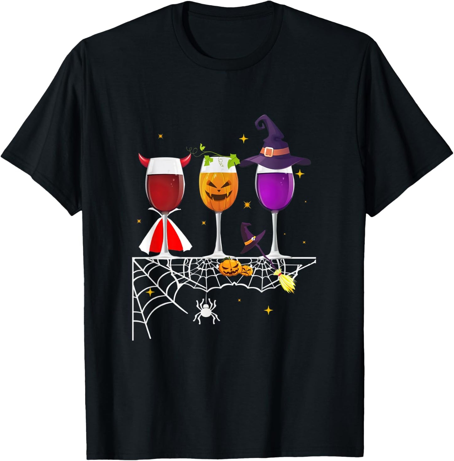 Three Glasses Of Wines Halloween Wine T-Shirt - T-Shirt | Black