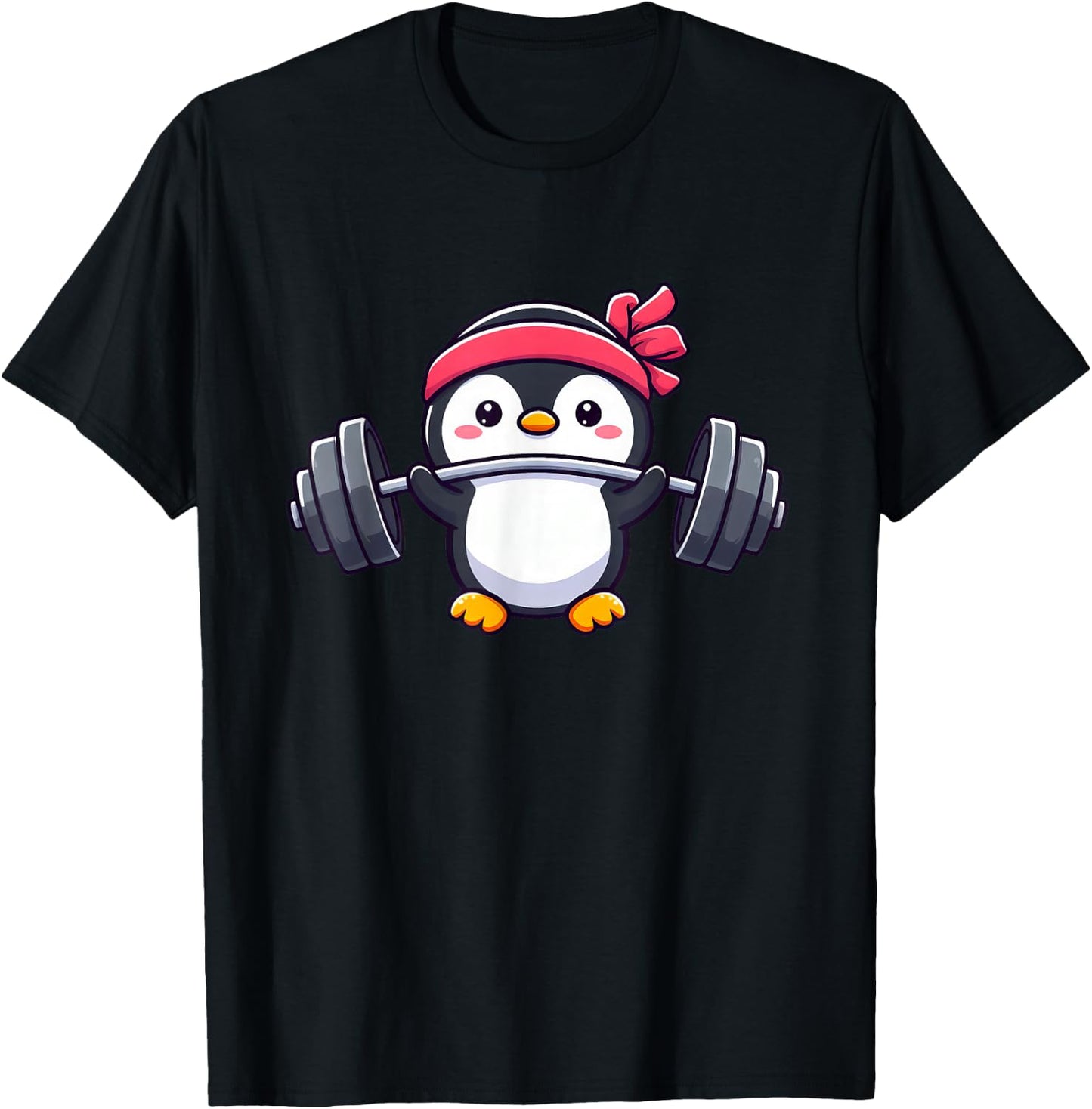 Cute Penguin Dumbbell T-Shirt - T-Shirt | Black