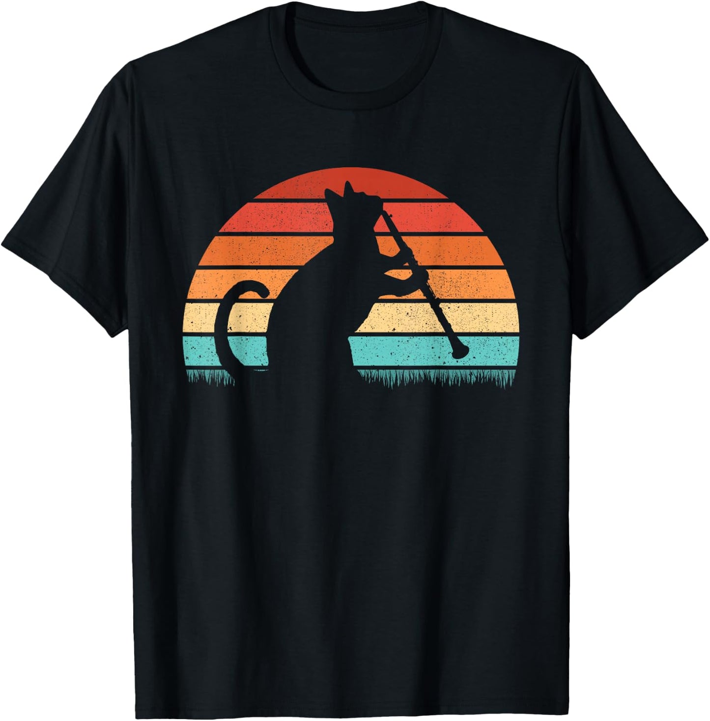Clarinet Cat Player - Retro Clarinetist Music Lover T-Shirt - T-Shirt | Black