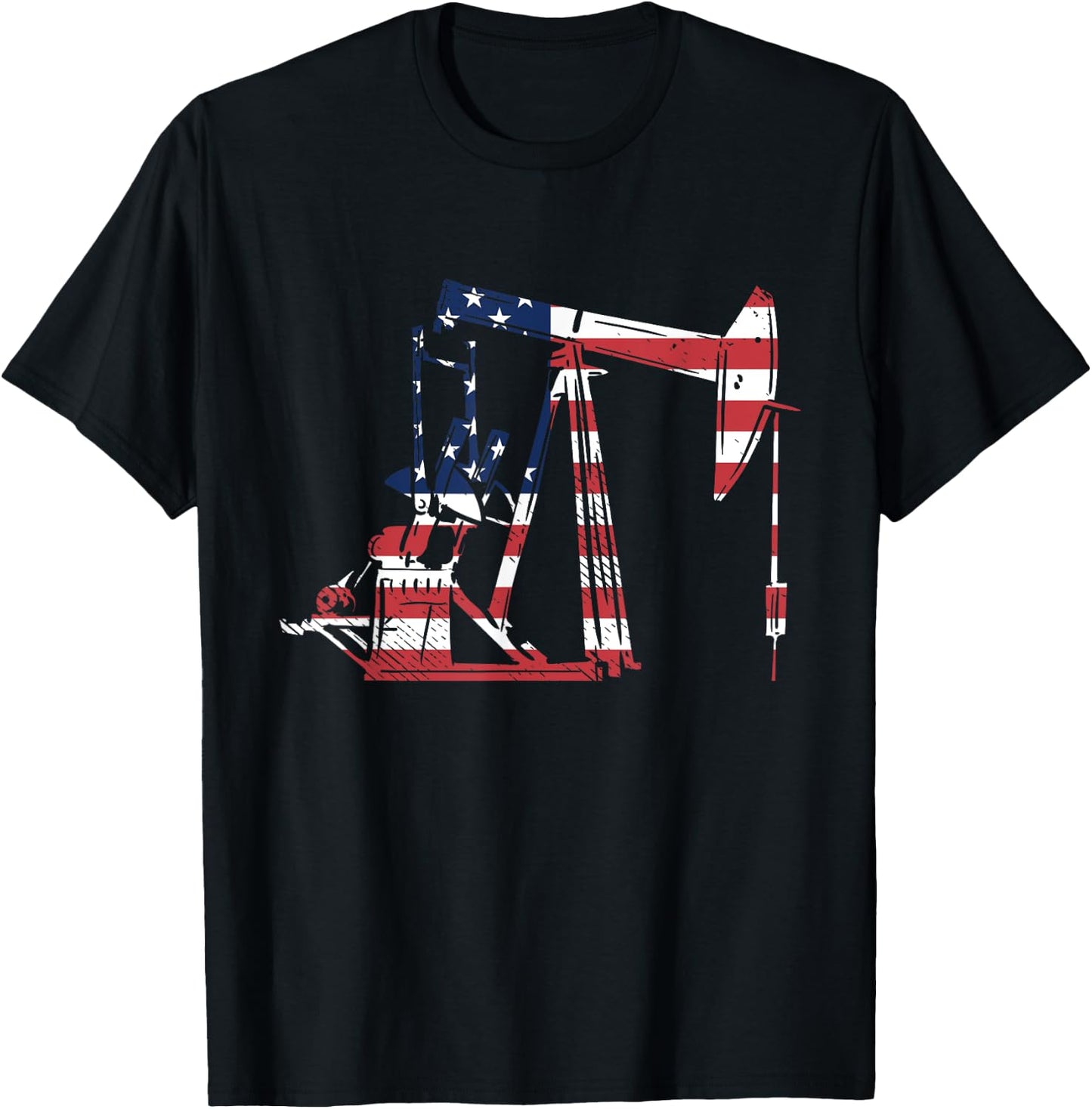 Oilfield Rig USA American Flag Oil Field Refinery Worker T-Shirt - T-Shirt | Black