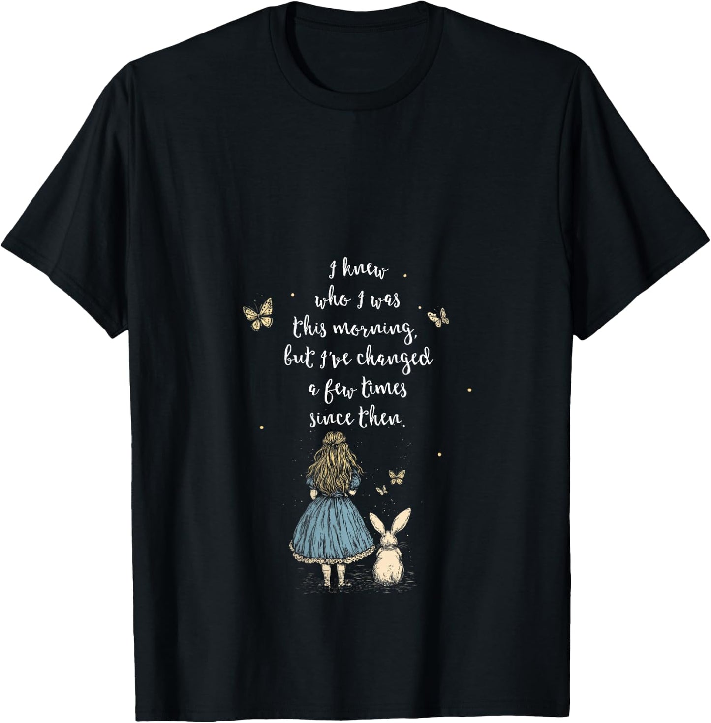 Alice in Wonderland Quote - Whimsical Fantasy Art Rabbit V-Neck T-Shirt - T-Shirt | Black