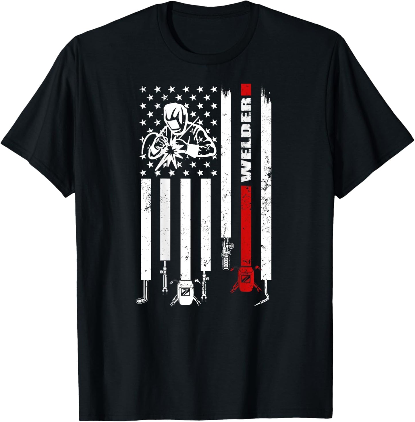 Vintage USA American Flag Welder Gift Patriotic Welding Men T-Shirt - T-Shirt | Black