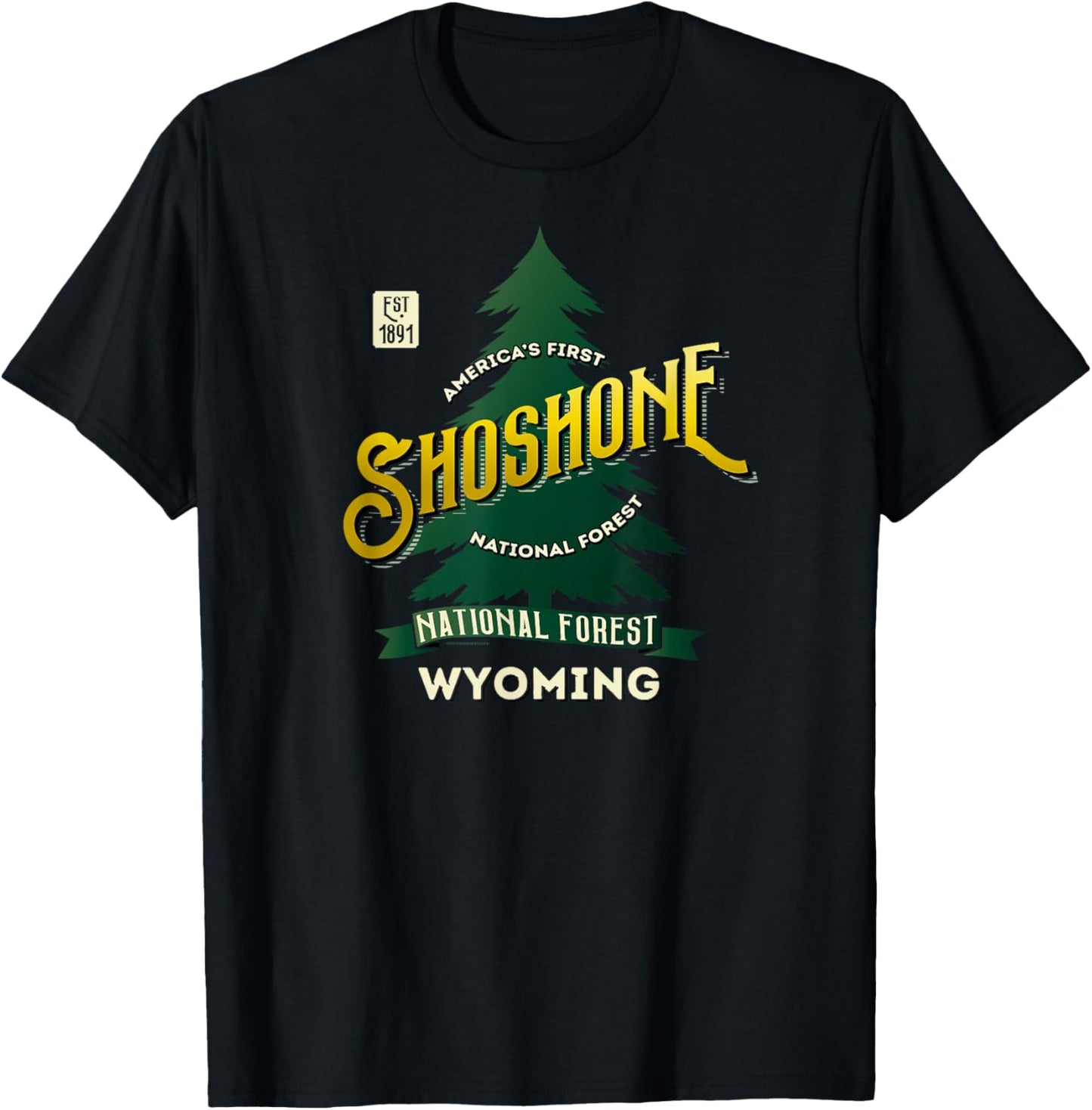 Shoshone National Forest Wyoming 1891 Retro Logo Shirt T-Shirt - T-Shirt | Black