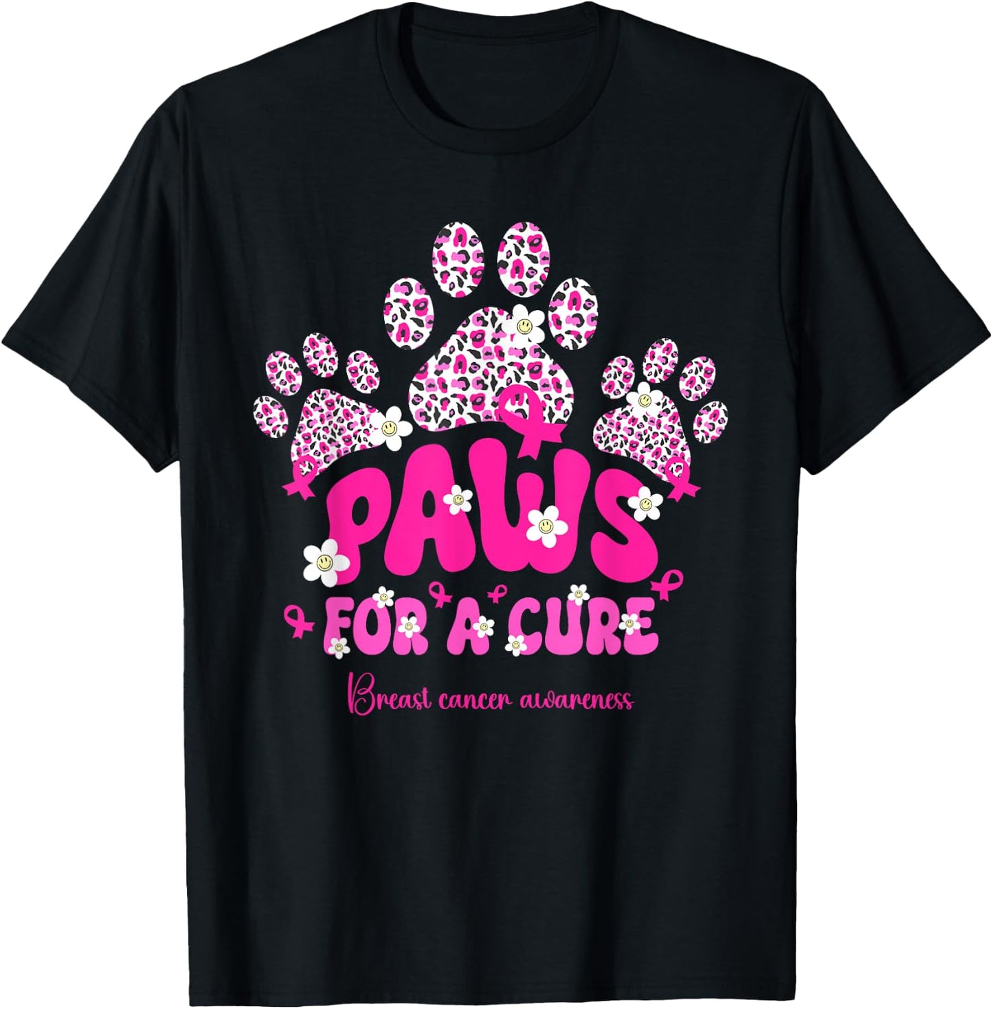 Paws for A Cure Breast Cancer Dog Lover Warrior Dog Paw Women Girls Kids T-Shirt - T-Shirt | Black