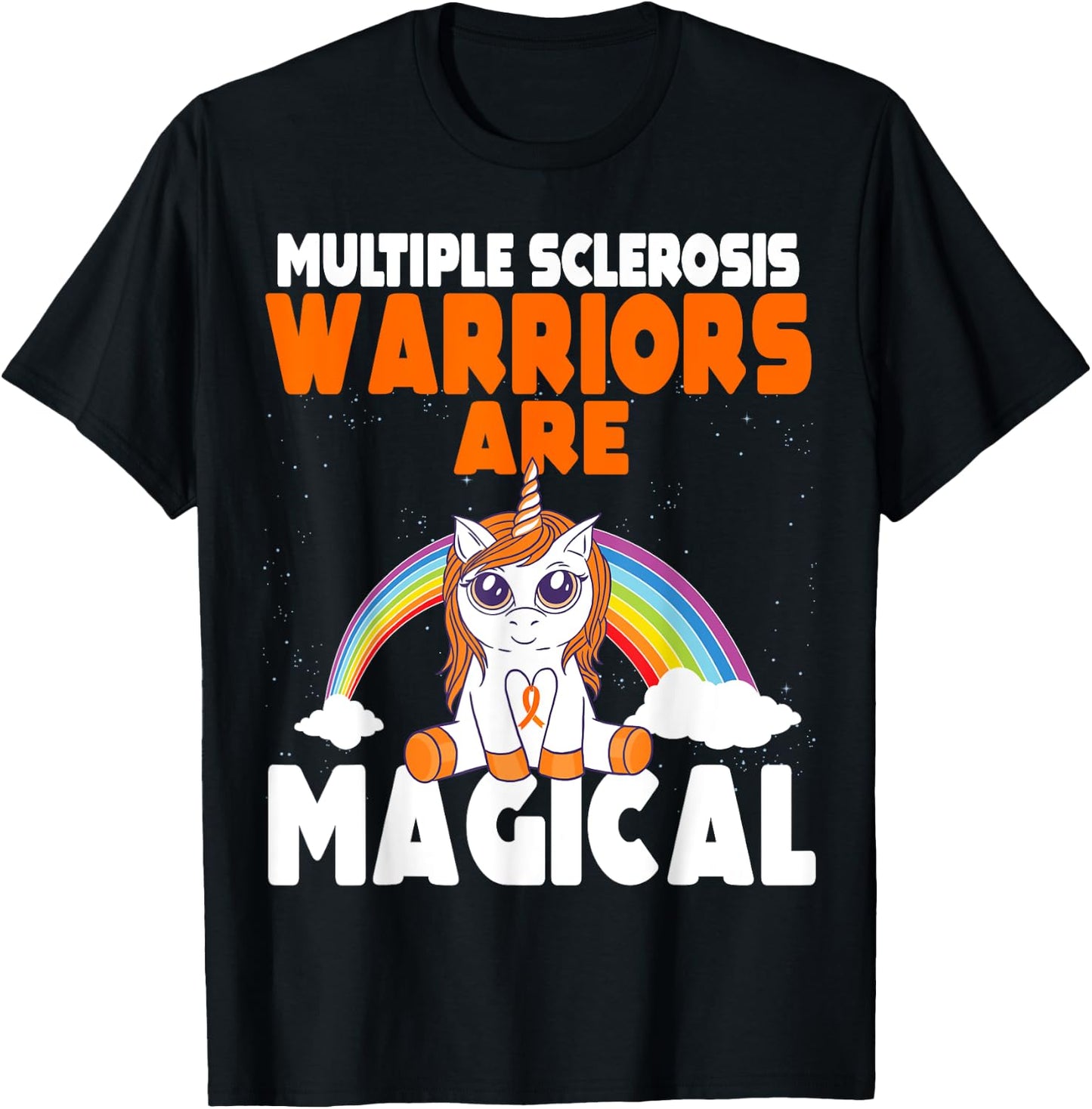 Multiple Sclerosis Awareness Orange Ribbon Magical Unicorn T-Shirt - T-Shirt | Black