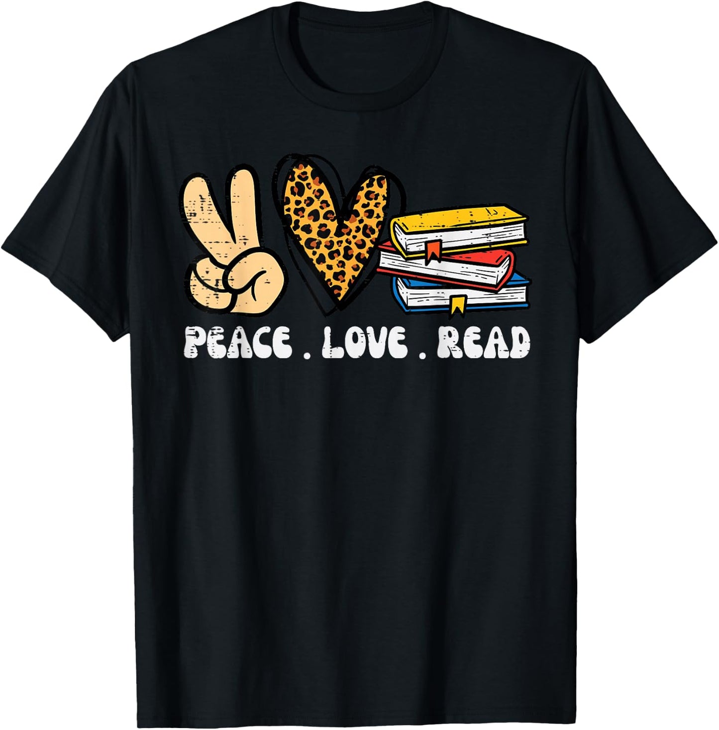Leopard Peace Love Read Book Lover Librarian Bookworm Women T-Shirt - T-Shirt | Black