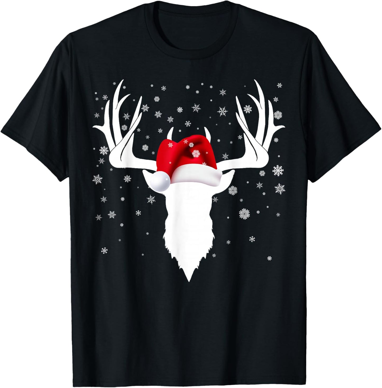 Santa Hat Deer Hunting Christmas Reindeer Xmas Pajama T-Shirt - T-Shirt | Black