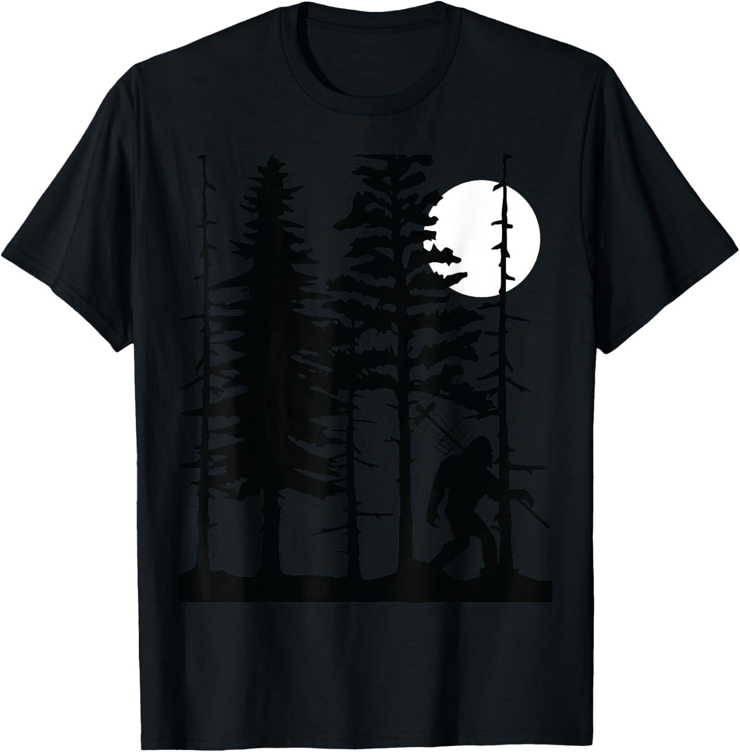 Disc Golf Bigfoot Hiding Wildlife Trees Nature Retro Forest T-Shirt - T-Shirt | Black