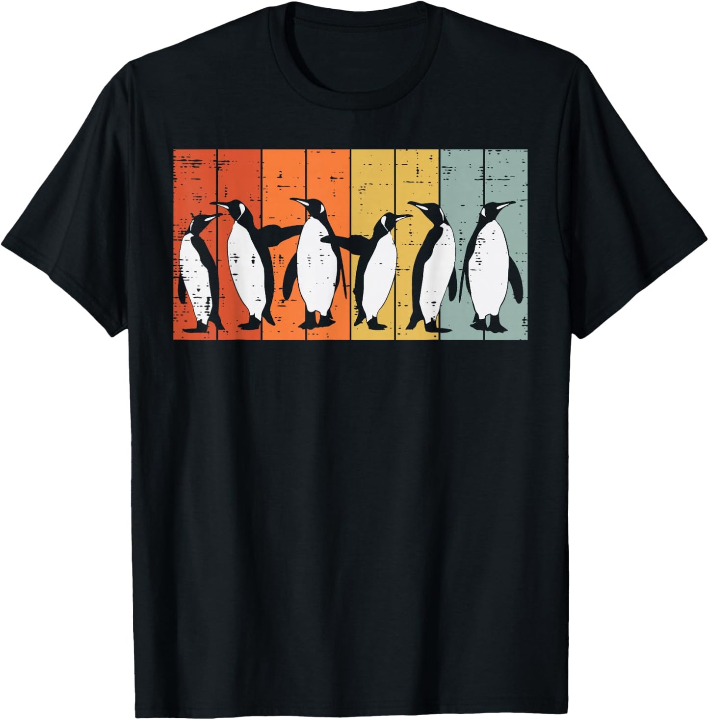 Penguins Retro Stripes Retro Antarctic Bird Kids Men Women T-Shirt - T-Shirt | Black