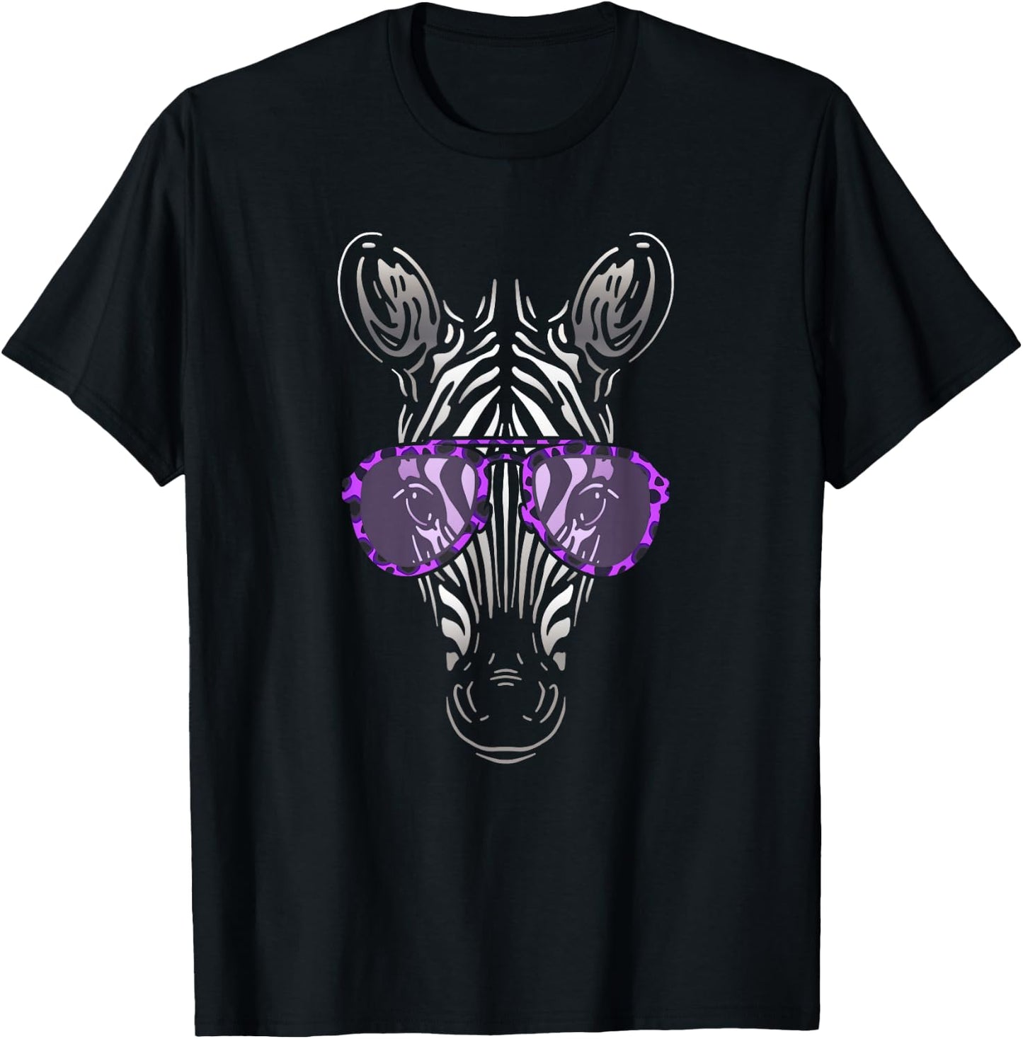 Zebra in Purple Leopard Print Sunglasses Funny Art Graphic T-Shirt - T-Shirt | Black