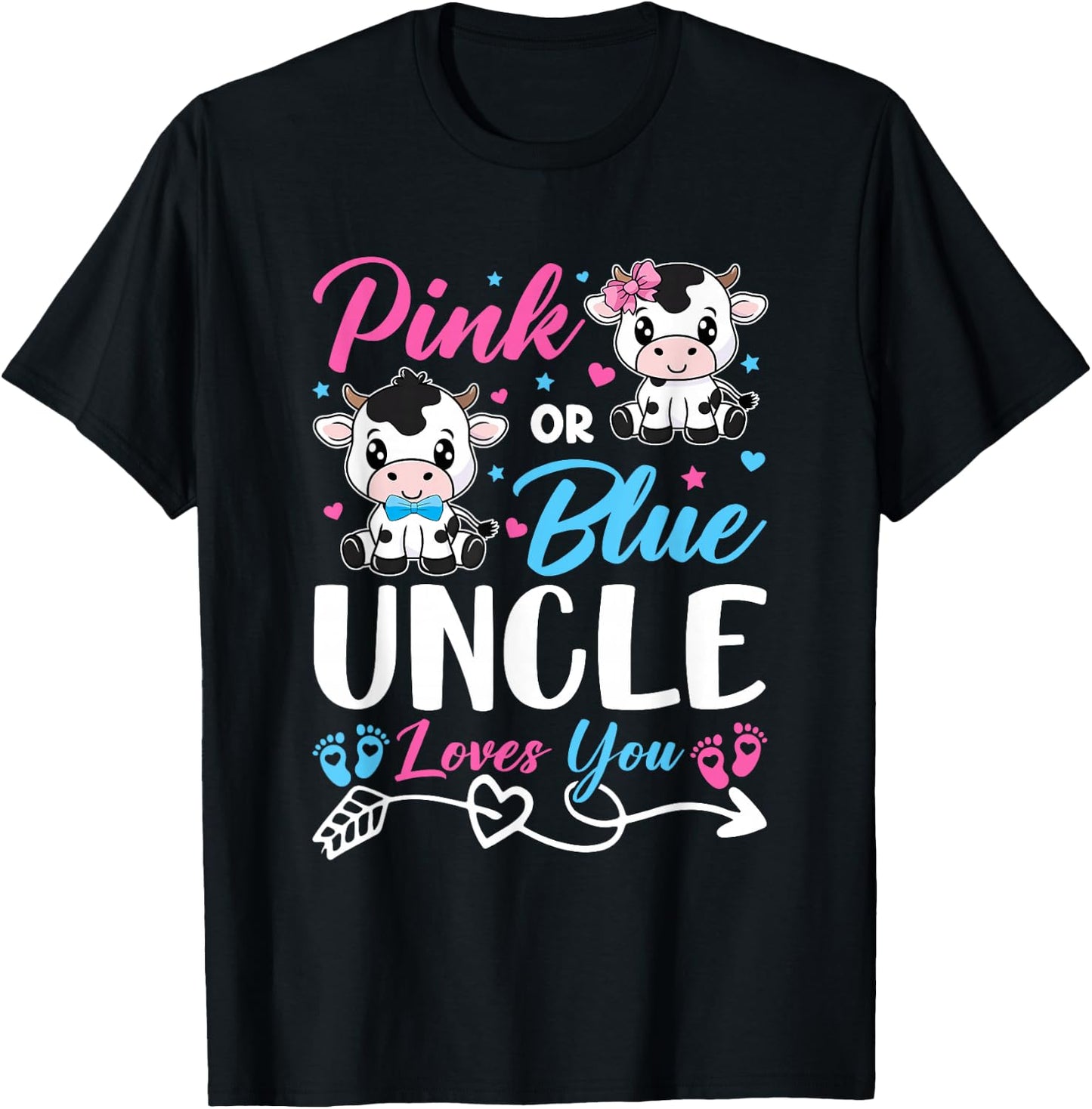 Pink Or Blue Uncle Loves You Cow Baby Gender Reveal Baby T-Shirt - T-Shirt | Black