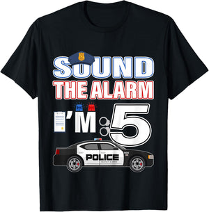 Kids Police Car 5th Birthday Boy 5 year old Cop Policeman Officer T-Shirt - T-Shirt | Black