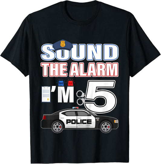 Kids Police Car 5th Birthday Boy 5 year old Cop Policeman Officer T-Shirt - T-Shirt | Black