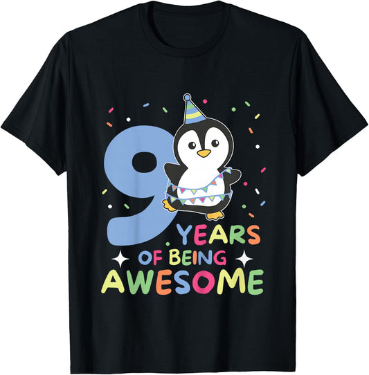 9th Birthday Penguin For Children Nine Years Old T-Shirt - T-Shirt | Black