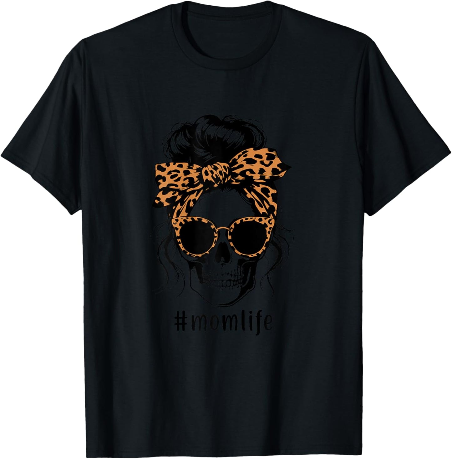 Mom Life Skull Leopard Pattern Mother's Day Super Best Mum , gray T-Shirt - T-Shirt | Black