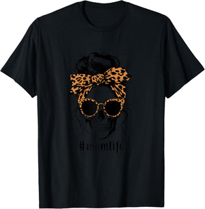 Mom Life Skull Leopard Pattern Mother's Day Super Best Mum , gray T-Shirt - T-Shirt | Black
