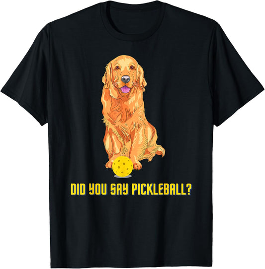 Cute Golden Retriever Pickleball Dog T-Shirt - T-Shirt | Black