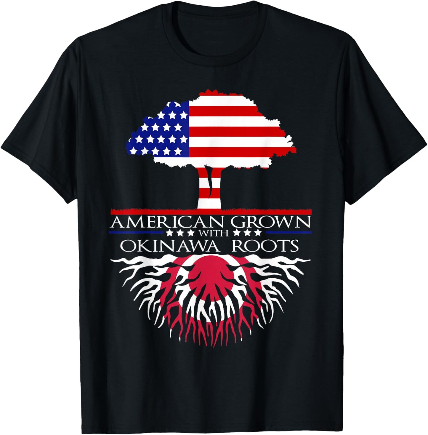 Okinawa Roots Japanese American Flag T-Shirt - T-Shirt | Black