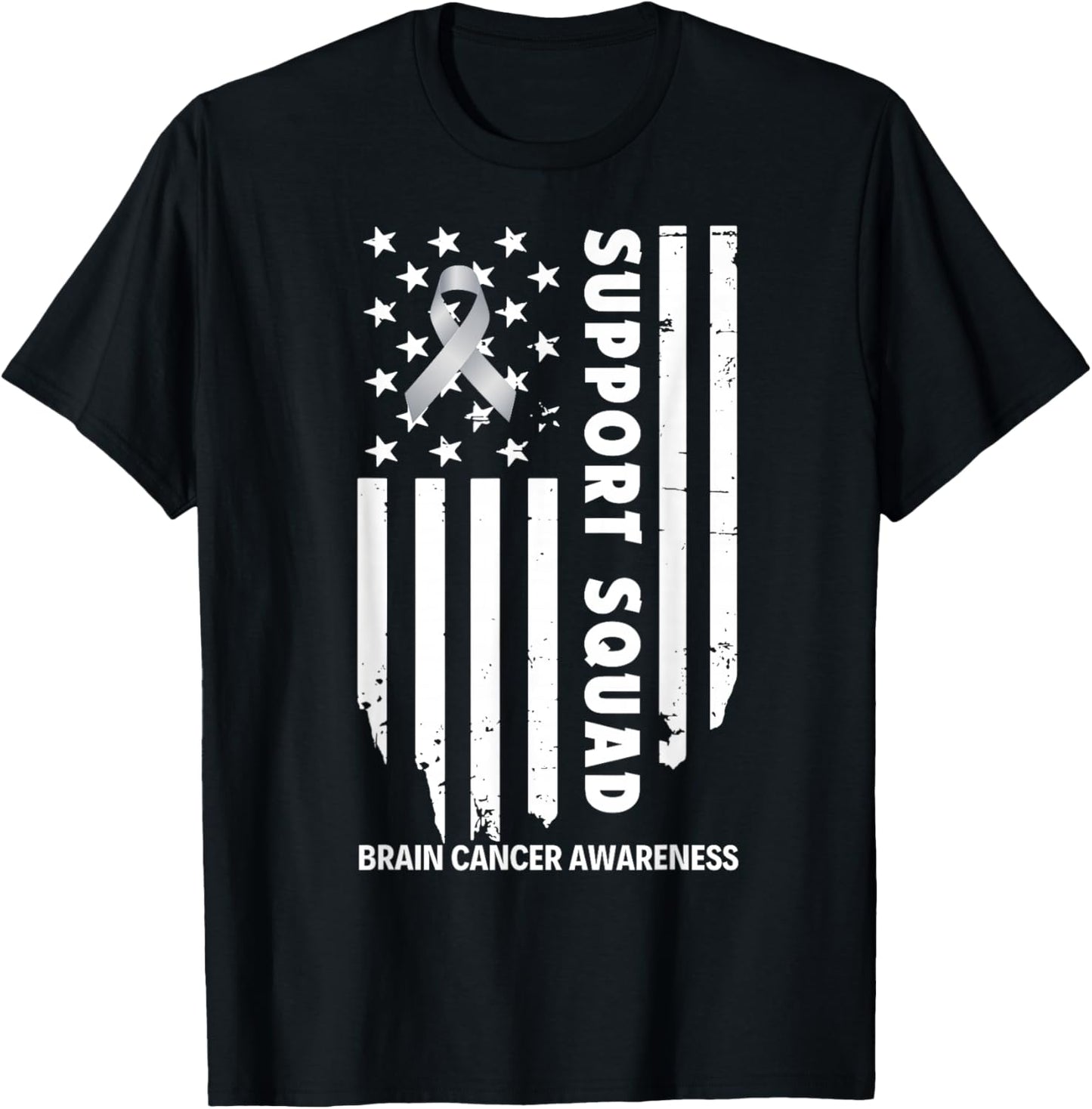 Brain Cancer Awareness Support Squad/USA Flag & Love for Mom T-Shirt - T-Shirt | Black