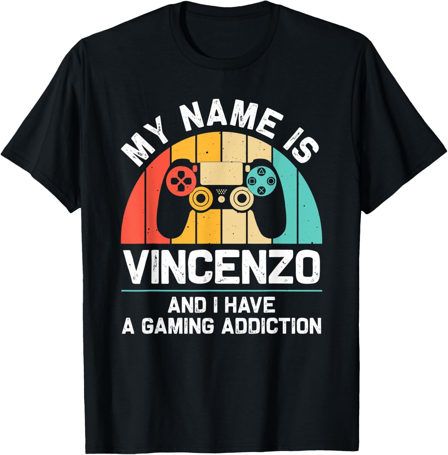 VINCENZO Gift Name Personalized Funny Gaming Geek Birthday T-Shirt - T-Shirt | Black