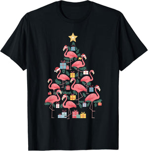 Flamingo Christmas Tree T-Shirt - T-Shirt | Black