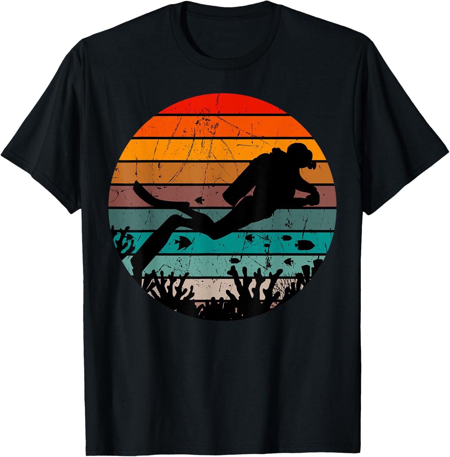Scuba Diving Retro Vintage Diver Underwater Dive Deep-Sea T-Shirt - T-Shirt | Black