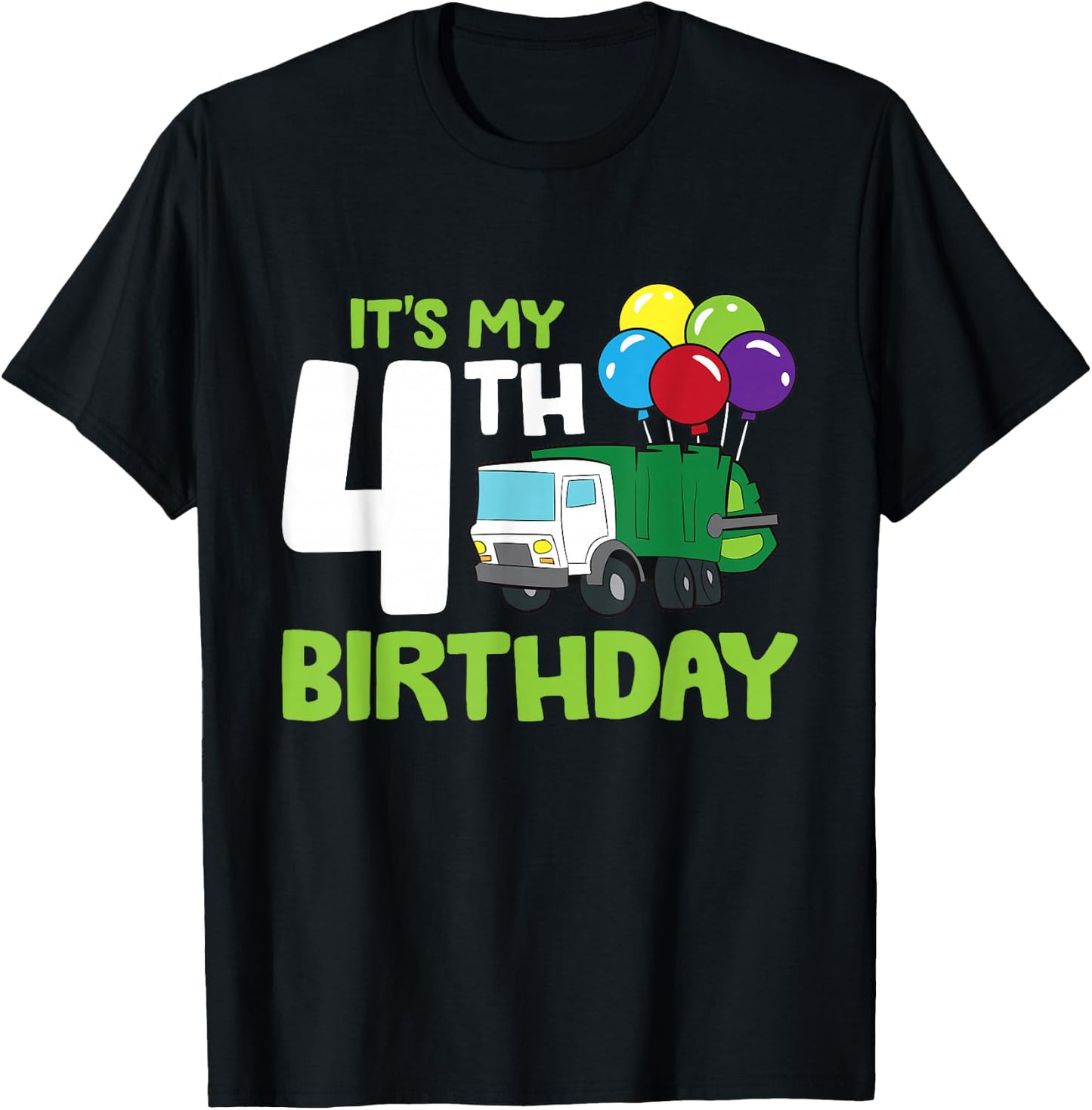 It's My 4th Birthday Garbage Truck 4th Birthday T-Shirt - T-Shirt | Black